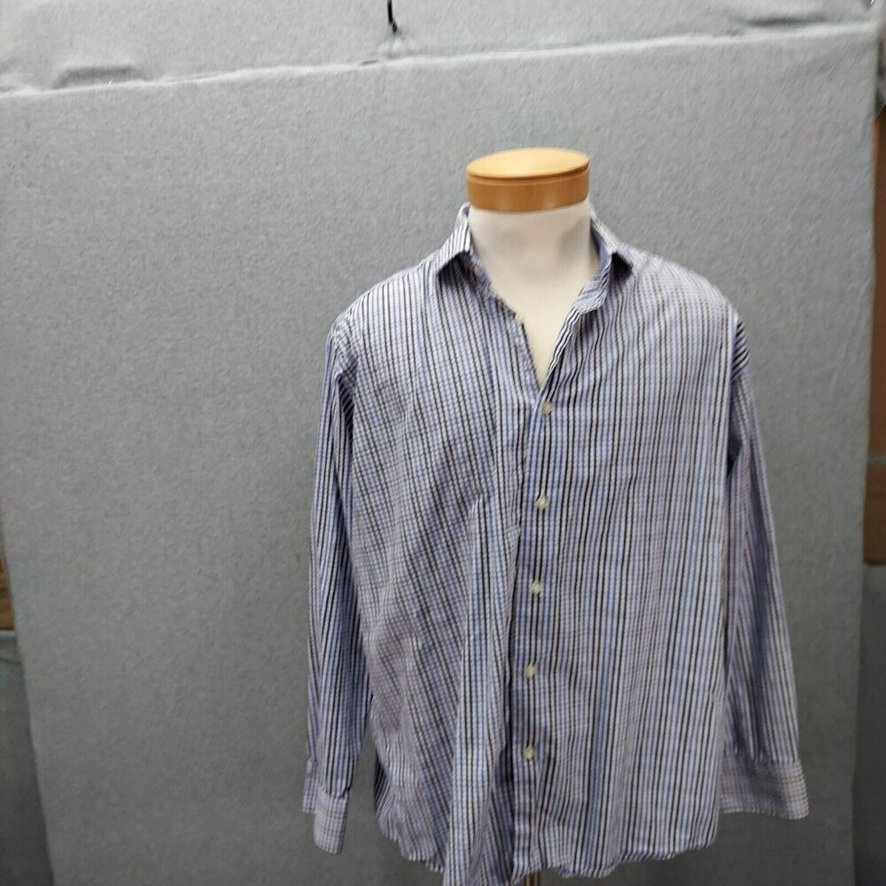 Isaac Mizrahi Shirt Mens 17.5 Blue Slim Fit Button Up Long Sleeve Flip Cuff